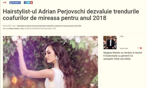 Hairstylist-ul Adrian Perjovschi dezvaluie trendurile coafurilor de mireasa pentru anul 2018